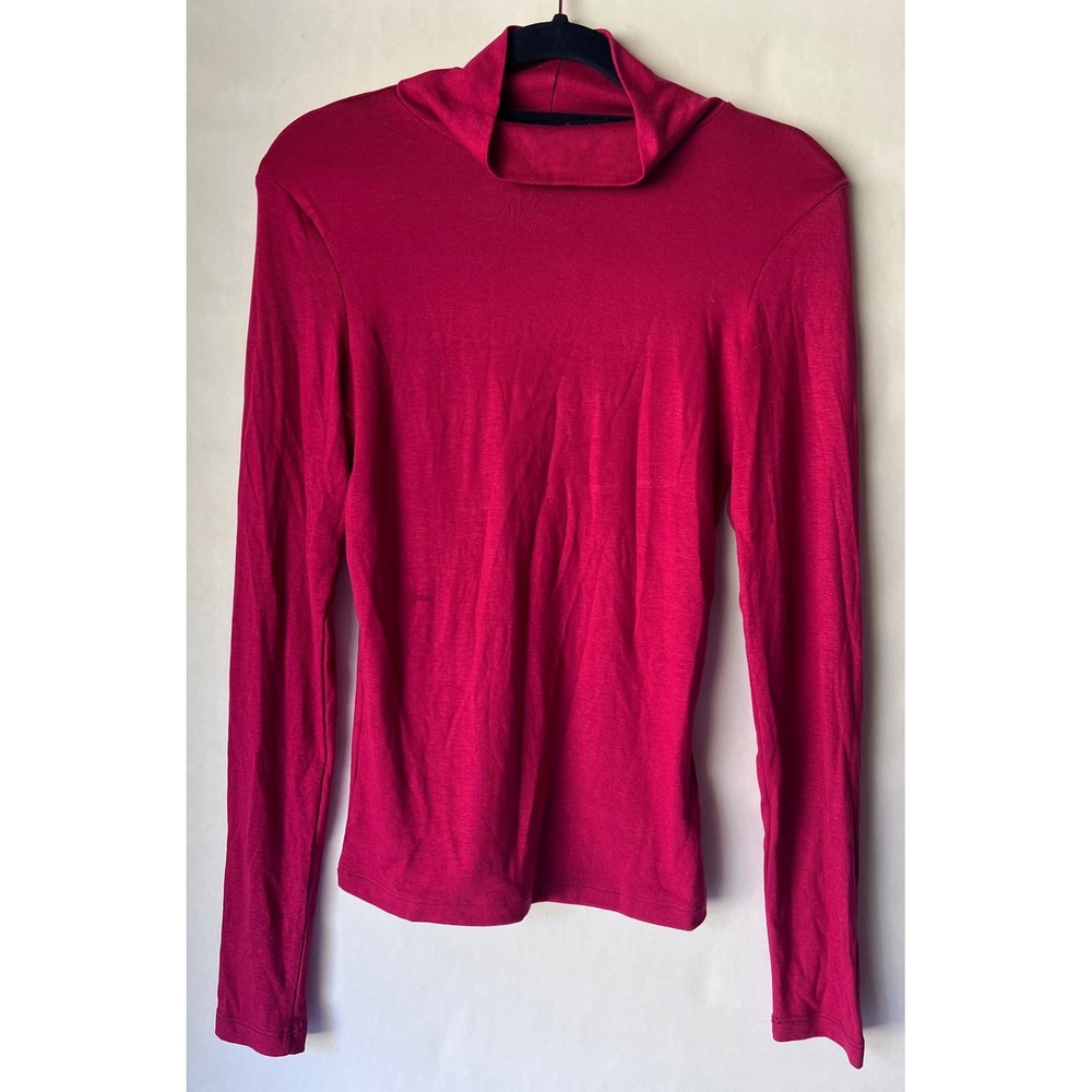 Anthropologie Raspberry Pink Funnel Neck Long Sleeve Top Size S NWT